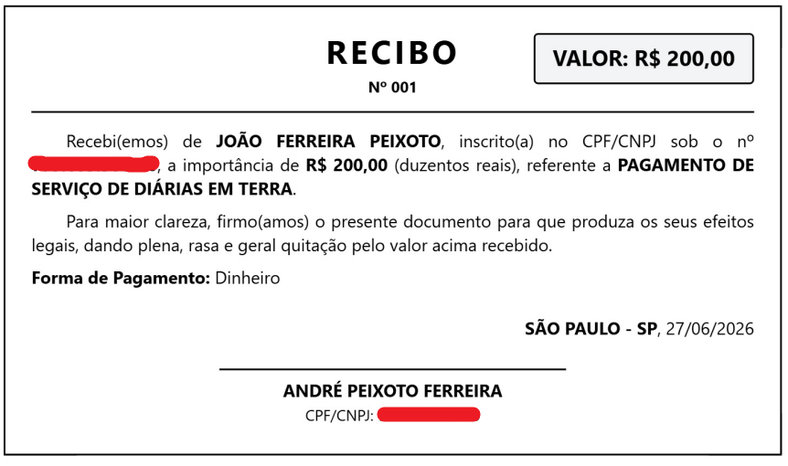 Exemplo de Recibo de Pagamento Modelo de Recibo de Pagamento preenchido e pronto para baixar ou imprimir